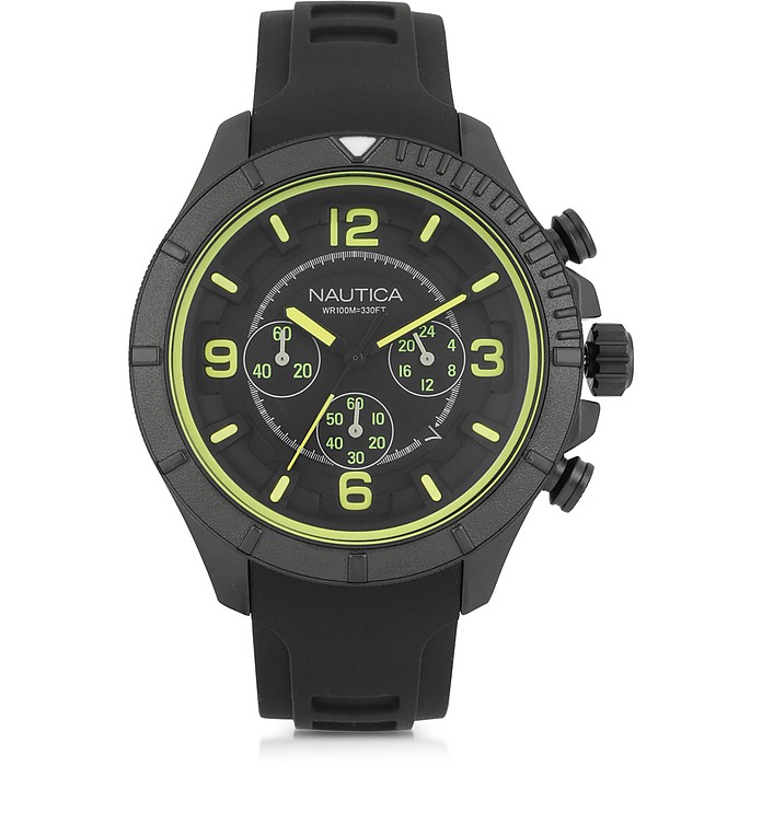 Black Stainless Steel Case and Rubber Strap Men's Watch - Nautica