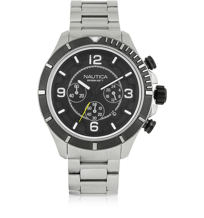 Silver Tone Stainless Steel Men's Bracelet Watch - Nautica