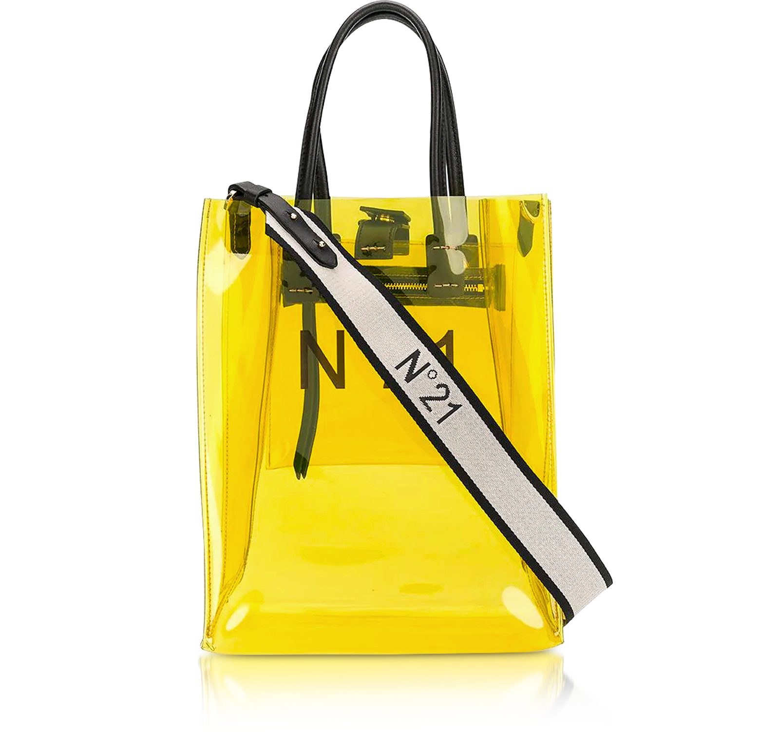 N°21 Transparent Yellow PVC Small Tote Bag w/Canvas Strap at FORZIERI