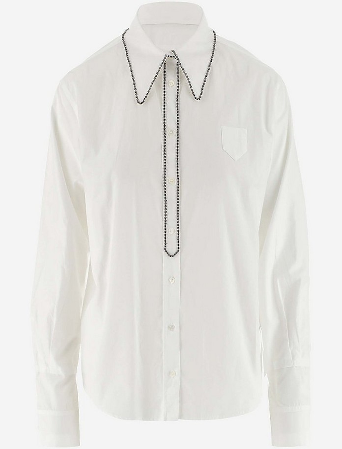 White Cotton Women's Shirt w/Crystals - N°21