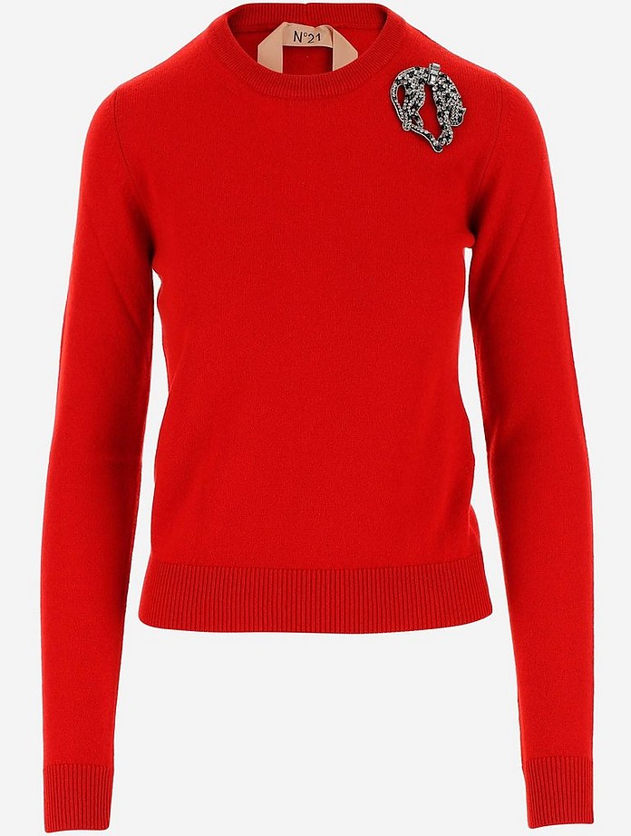 Red Cotton and Cashmere Blend Women's Jumper - N°21