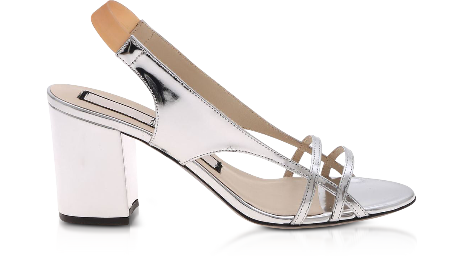 N°21 Silver Laminated Mid-Heel Sandals 37.5 IT/EU at FORZIERI