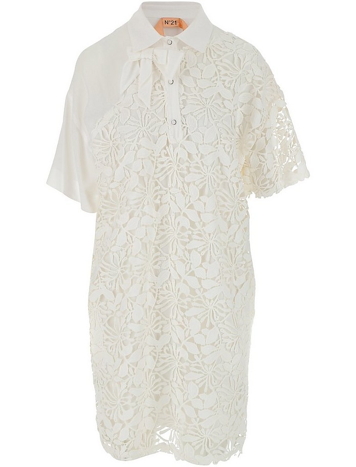 White Cotton Women's Shirt Dress w/lace - N°21