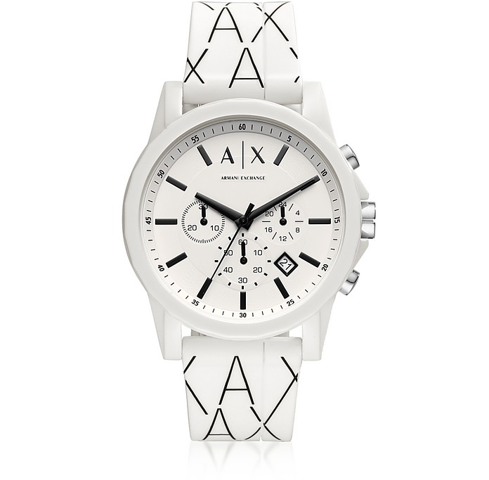 Outerbanks White Logo Silicone Men's Chronograph Watch - Armani Exchange