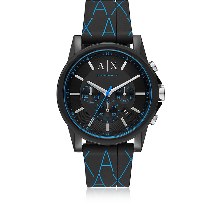 Outerbanks Black Logo Silicone Chronograph Watch  - Armani Exchange