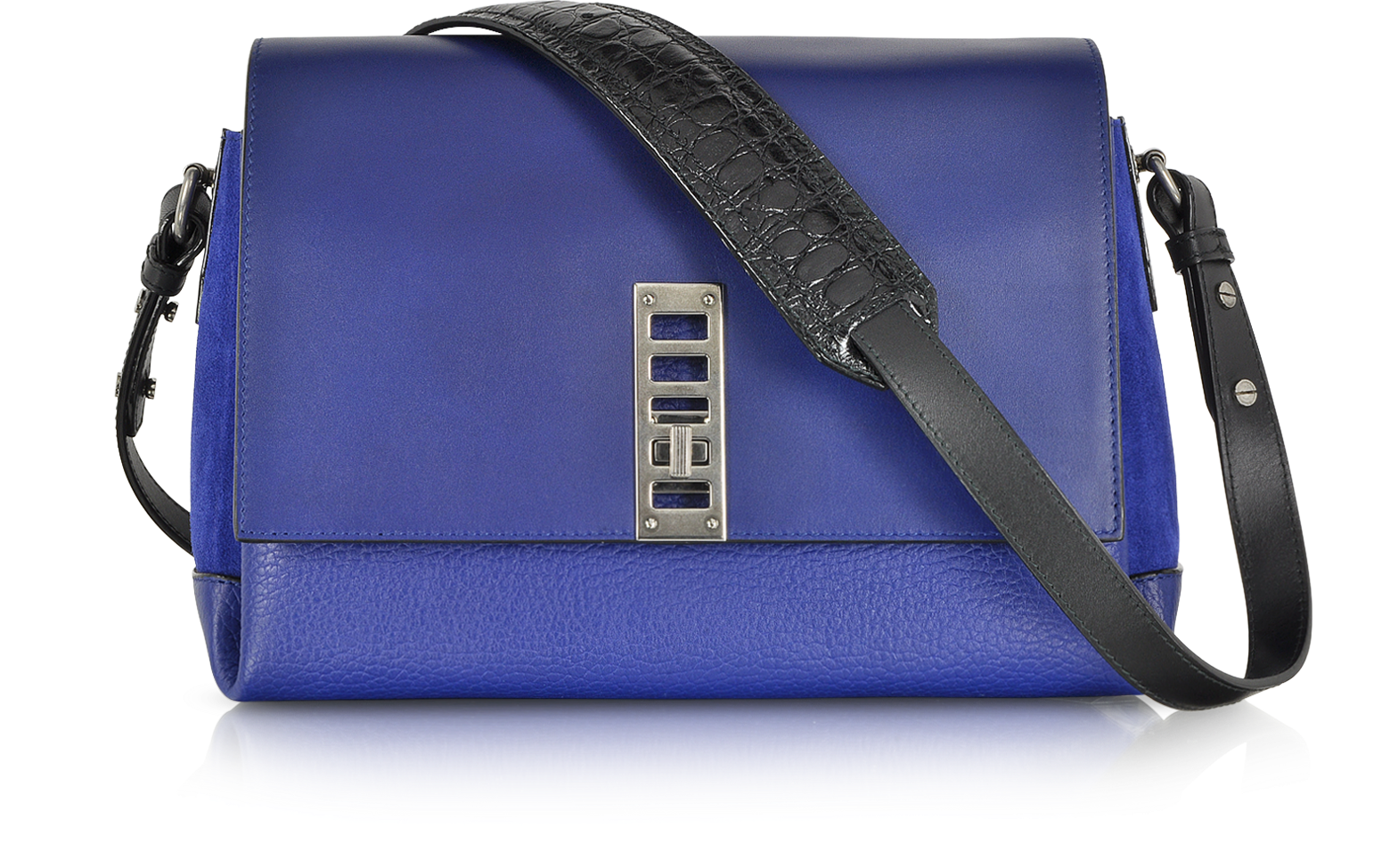Proenza Schouler Dark Blue PS Elliot Leather and Suede Crossbody Bag at ...