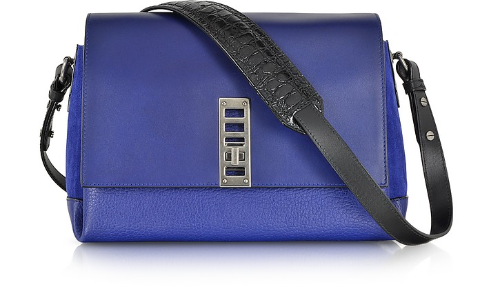 Proenza Schouler Dark Blue PS Elliot Leather and Suede Crossbody Bag at ...