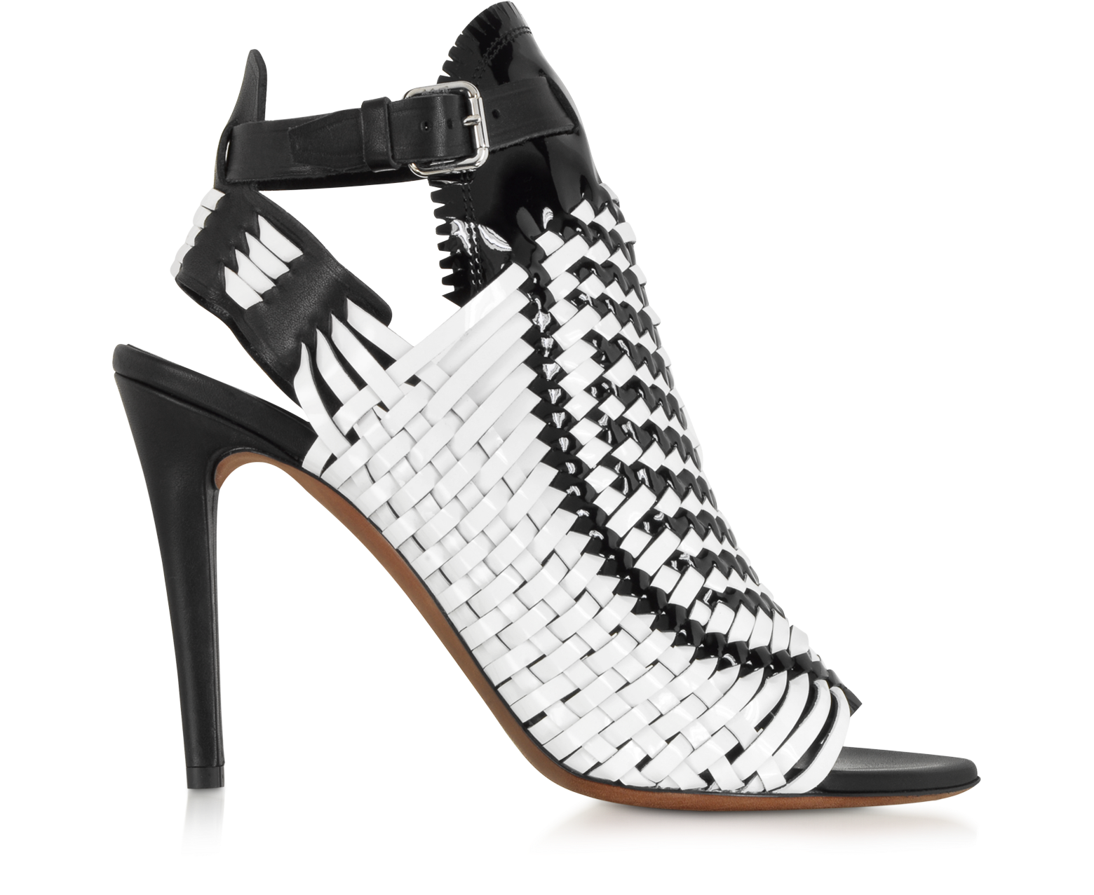 Proenza Schouler Black and White Woven Patent Leather Slingback Sandal ...