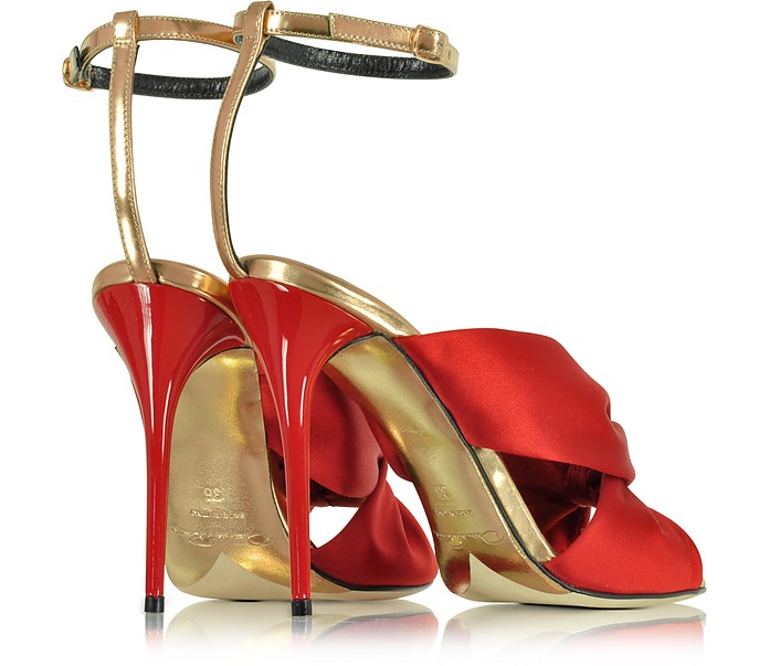 Oscar de la Renta Angelica Poppy Red Satin & Specchio High Heel Sandal ...