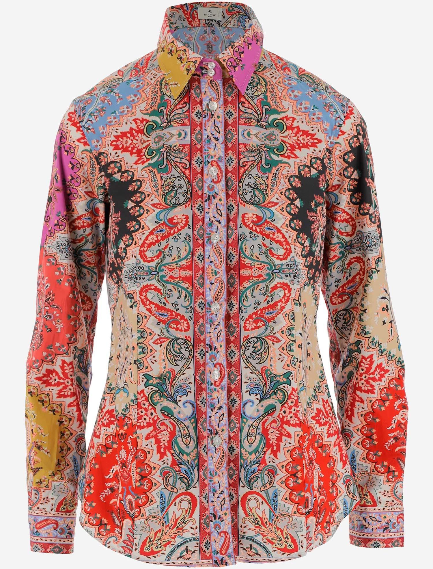Etro Paisley Print Stretch Cotton Women's Casual Shirt 40 IT at
