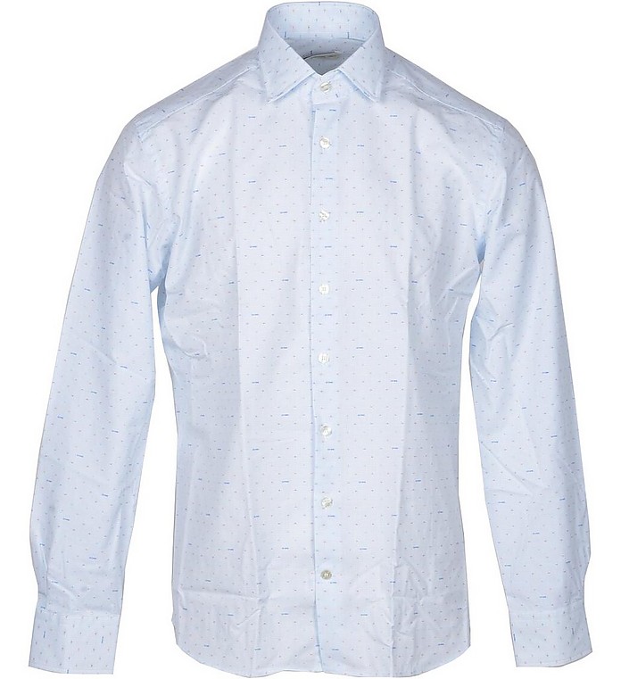 White & Light Blue Woven Cotton Blend Men's Shirt - Etro
