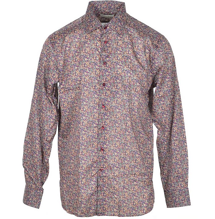 Bordeaux Floral & Paisley Print Cotton Men's Shirt - Etro