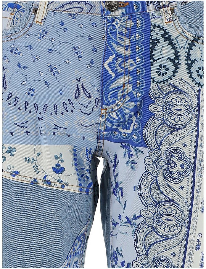 Etro Blue Bandana Printed Cotton Denim Women's Jeans 28 at FORZIERI