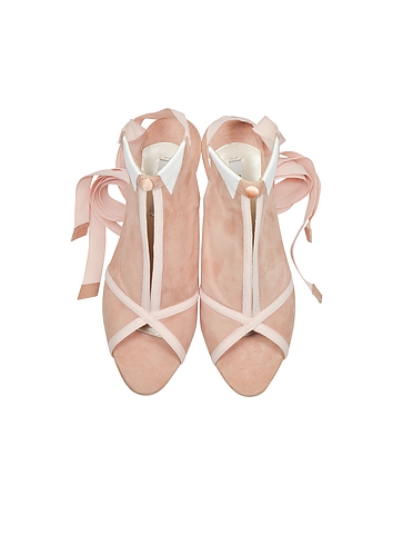 La Jolie 粉红色麂皮中跟凉鞋展示图
