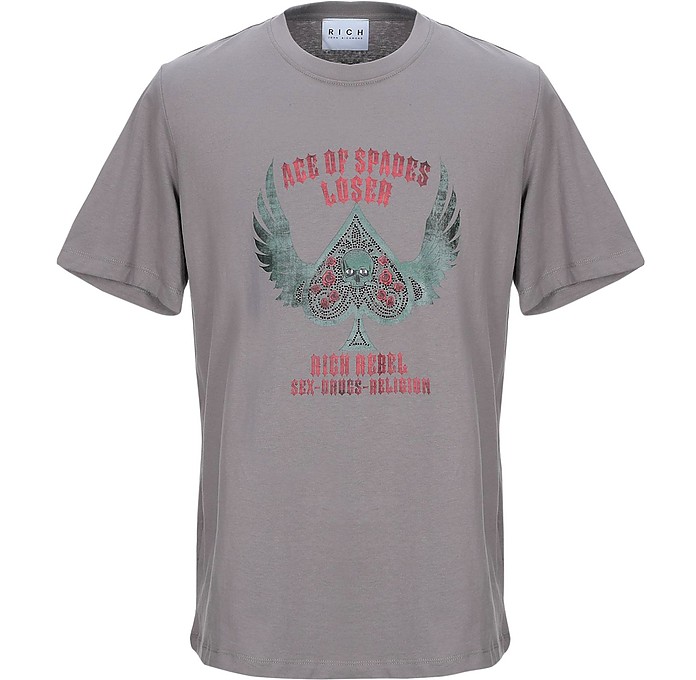 Ace of Spade Mud Gray Cotton Men's T-Shirt - John Richmond