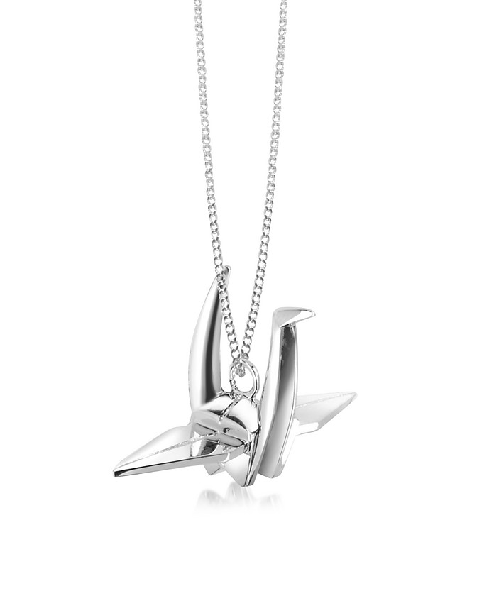 Sterling Silver Bird Pendant Long Necklace - Origami / IK~
