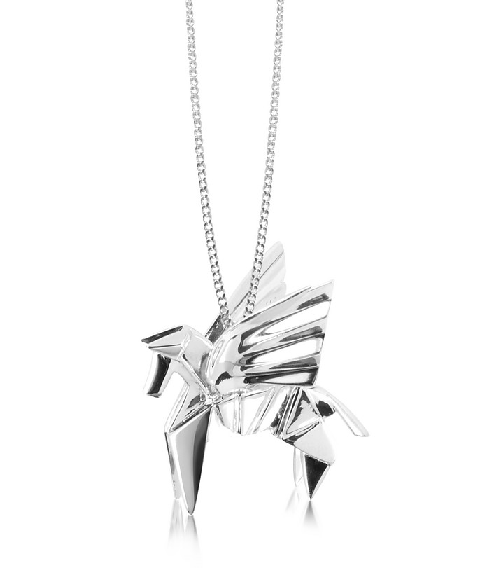 Sterling Silver Pegasus Pendant Long Necklace - Origami