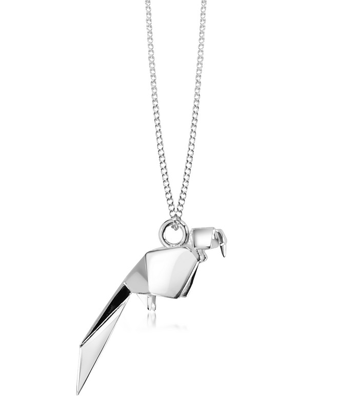 Sterling Silver Parrot Pendant Necklace - Origami