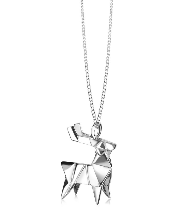 Sterling Silver Deer Pendant Necklace - Origami