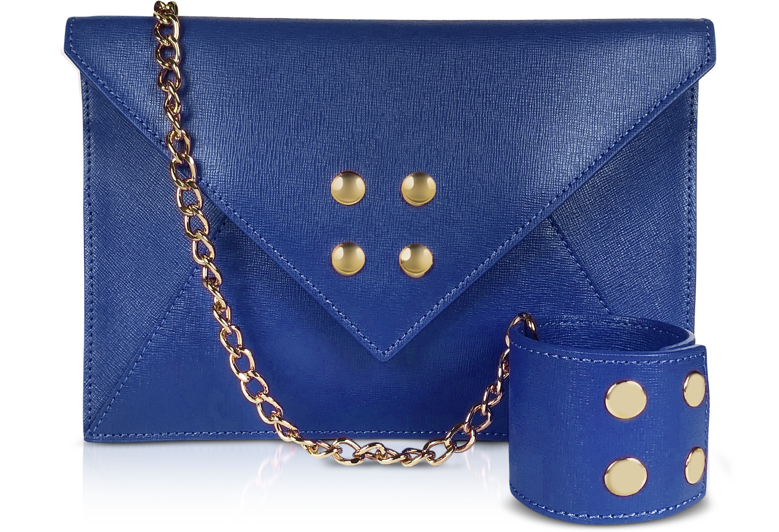 Omely Sea Blue Saffiano Leather Envelope Bag with Wristlet at FORZIERI  Canada