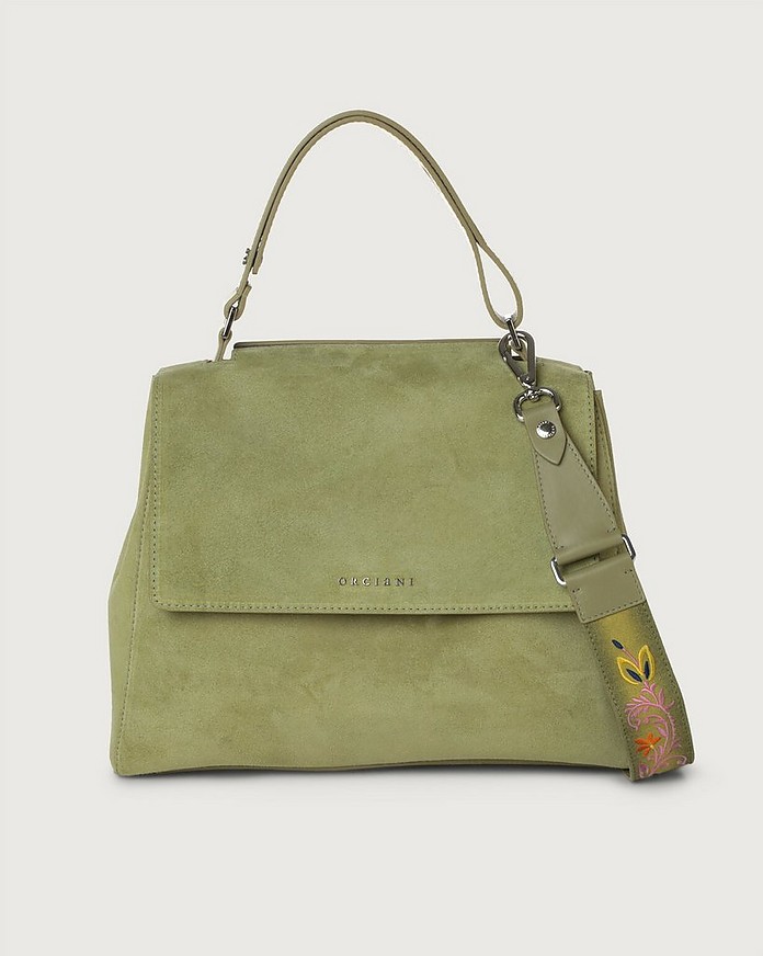 Green Suede Medium Shoulder Bag w/Shoulder Strap - Orciani