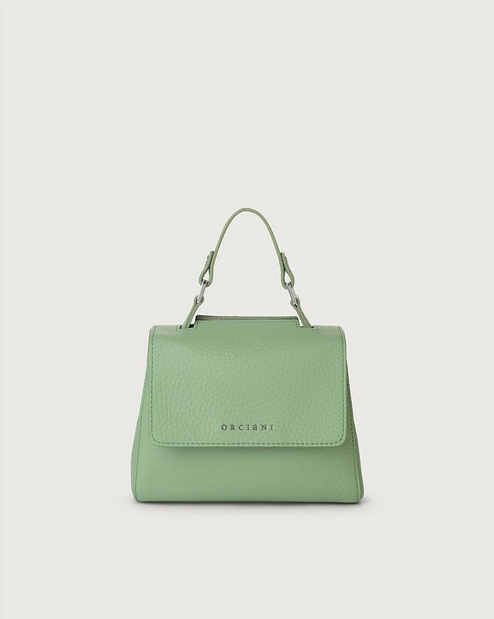 Sveva Soft Mini Green Leather Handbag w/Shoulder Strap - Orciani