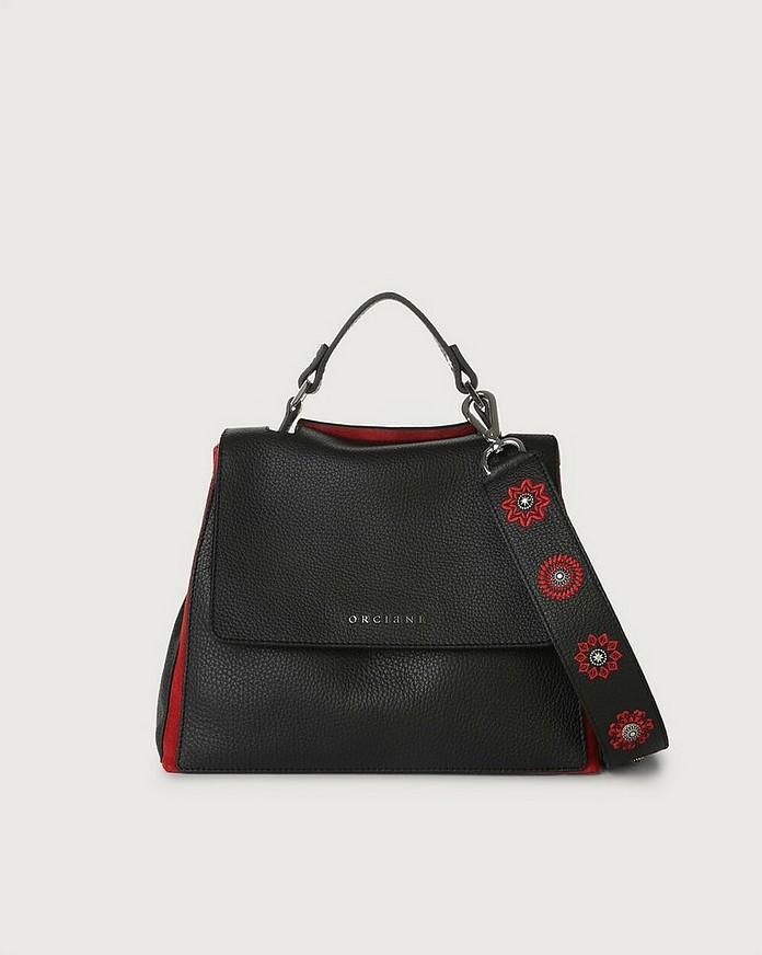 Sveva Black Leather Handbag w/Strap - Orciani