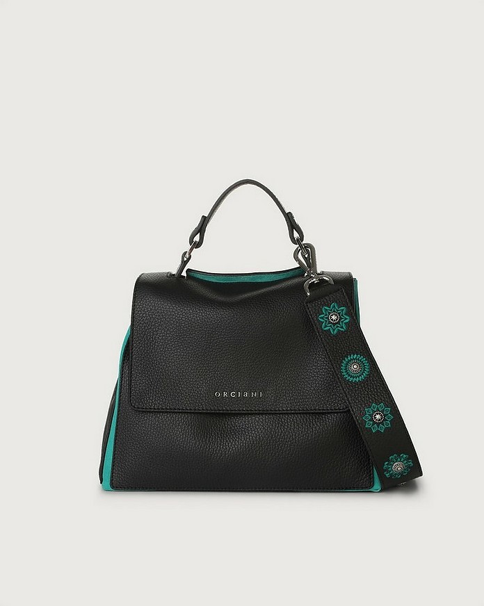 Sveva Black Leather Handbag w/Strap - Orciani