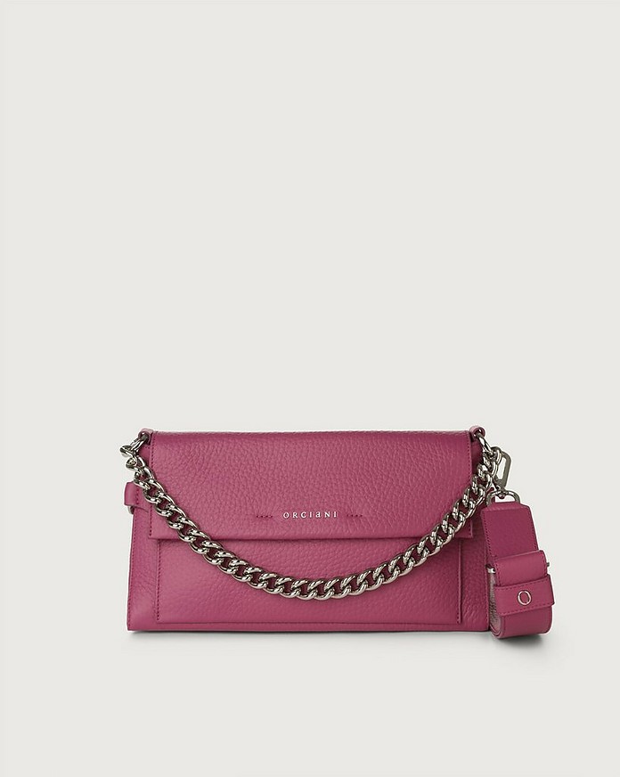 Missy Longuette Magenta Soft Smooth Calf Leather Shoulder and Crossbody Bag w/Chain - Orciani
