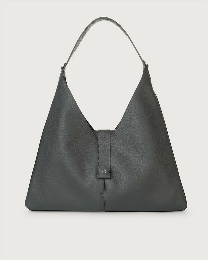 Vita Soft Gray Leather Shoulder Bag w/Strap - Orciani