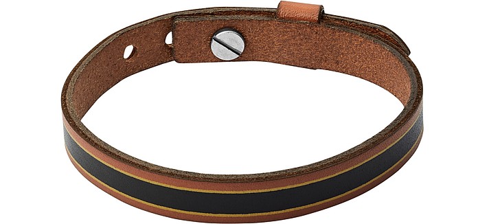 Striped Black Leather Bracelet - Fossil / tHbV