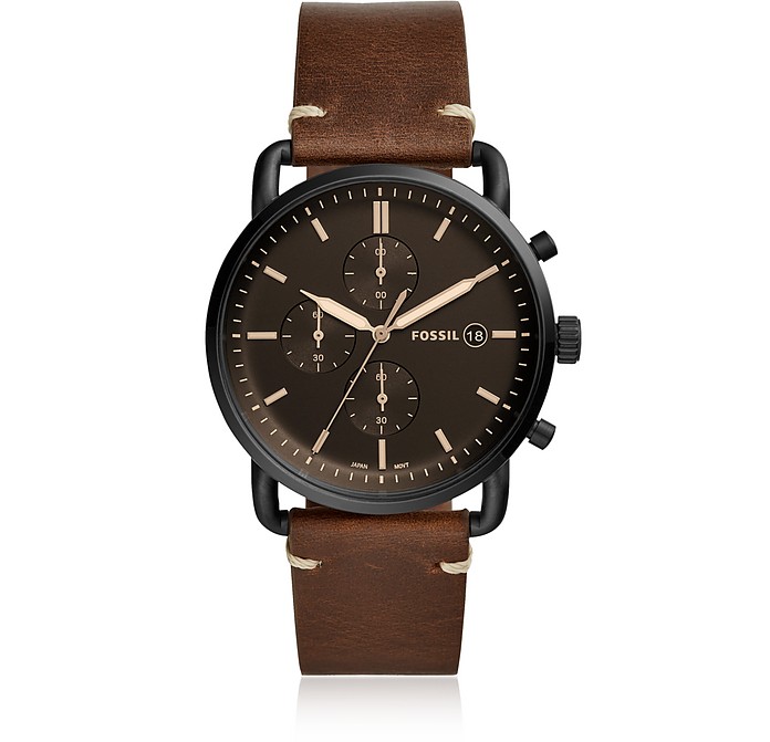 Montre The Commuter chronographe en cuir brun - Fossil 