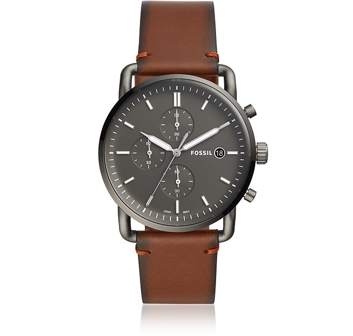 Fossil The Commuter Chronograph Vintage Brown Leather Watch at FORZIERI