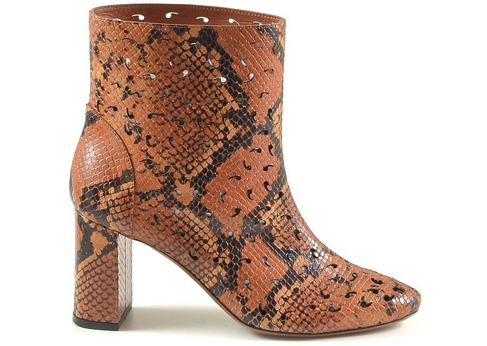 Hazelnut Snake Printed Cut Out Leather Booties - L'Autre Chose