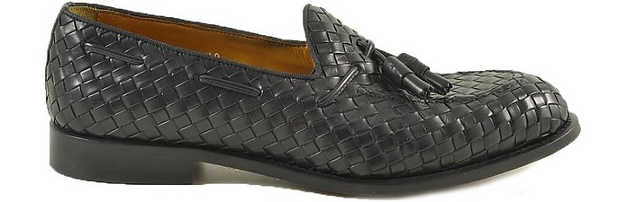 Black Woven Leather Men's Loafer Shoes - Doucal's