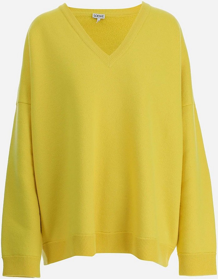 Yellow V-Neck Women's Sweatshirt - Loewe