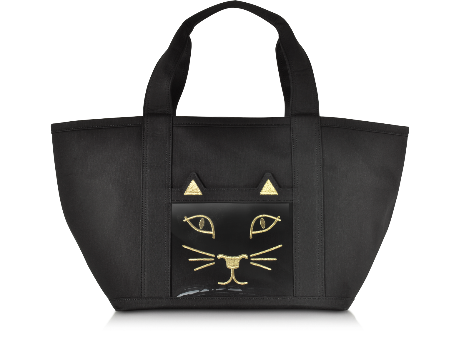 Charlotte Olympia Feline Petite Ami Kitty Black Canvas Tote Bag at FORZIERI
