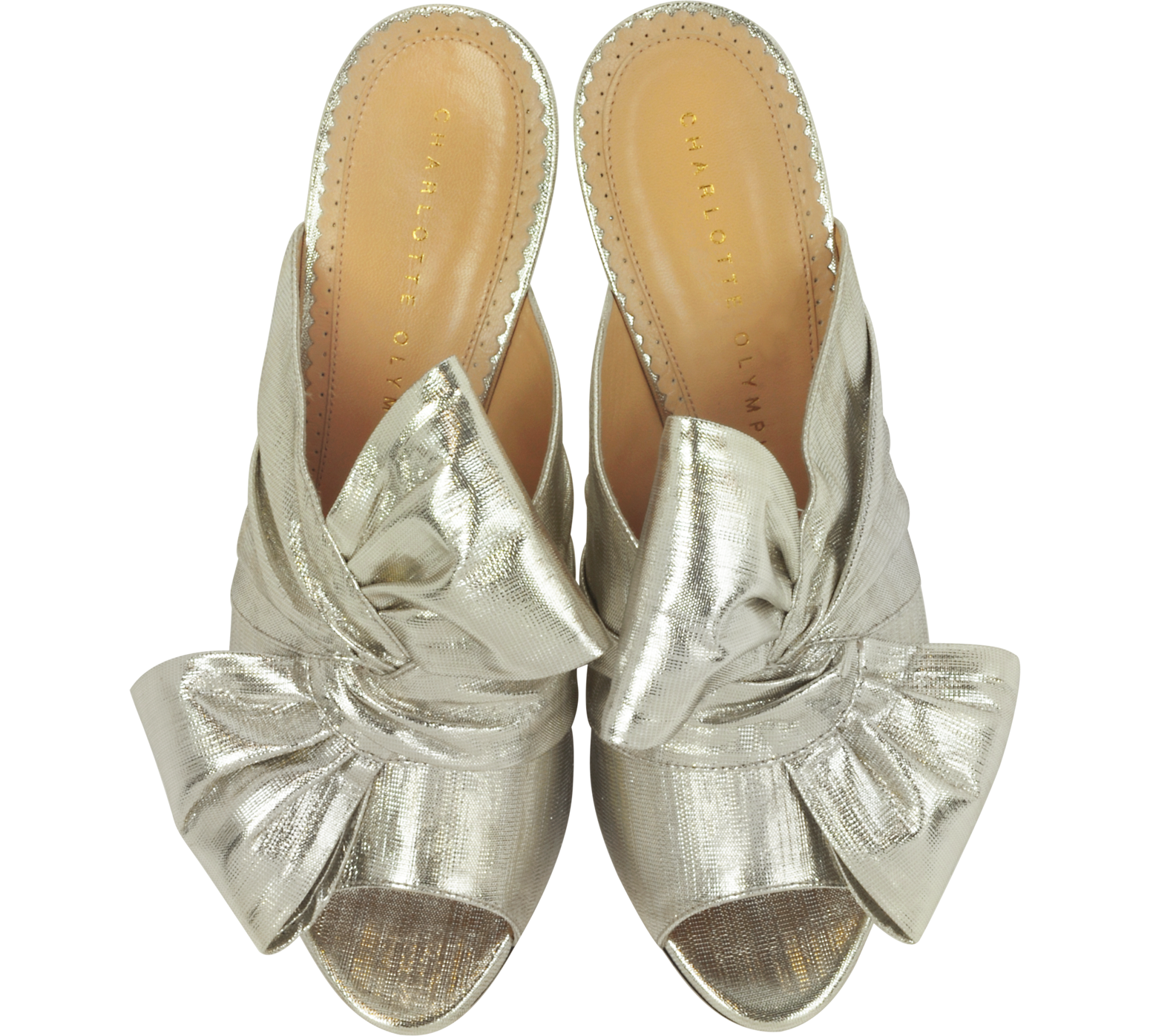 Charlotte Olympia Ilona Silver Lame' Slide Shoe w/Knot Detail 37 IT/EU ...