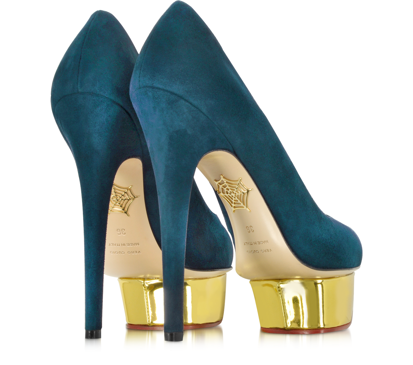 Charlotte Olympia Dolly Teal Suede Platform Pump 35 IT/EU at FORZIERI