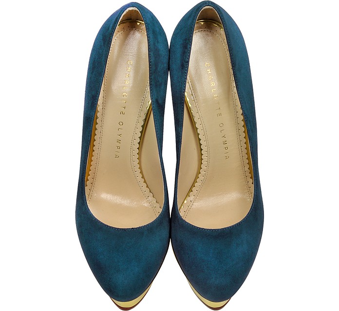Charlotte Olympia Dolly Teal Suede Platform Pump 35 IT/EU at FORZIERI