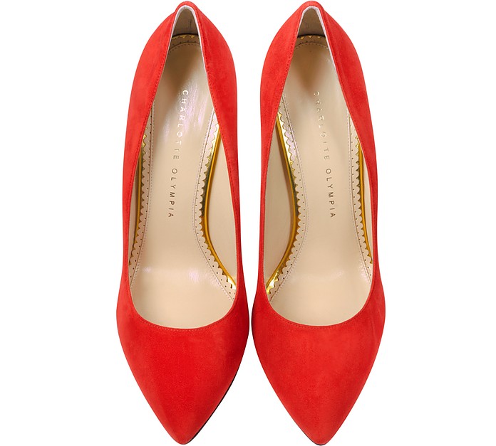 Charlotte Olympia Monroe Red Suede Pump 40 IT/EU at FORZIERI