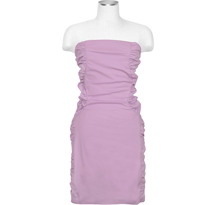 Lavender Cut-out Back Strapless Mini Cotton Dress - Hafize Ozbudak