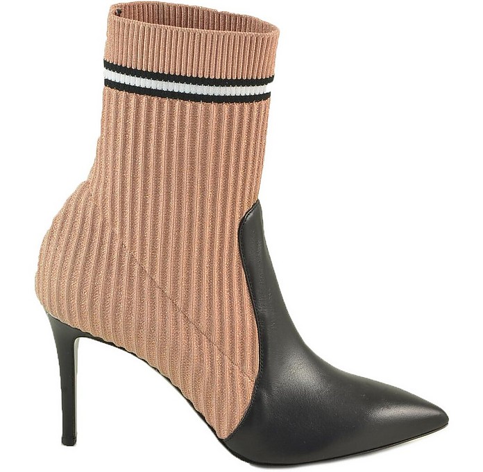 Pink/Black Leather and Fabric Sock Booties - Paoloni