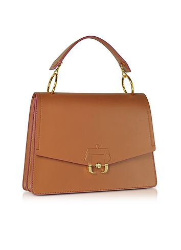 Pecan Brown Leather Arianna Top Handle Satchel Bag展示图
