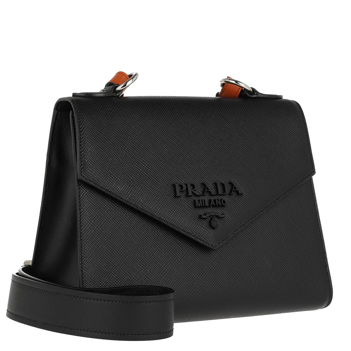 Prada Prada Monochrome Saffiano Leather Bag Black/Papaya at FORZIERI
