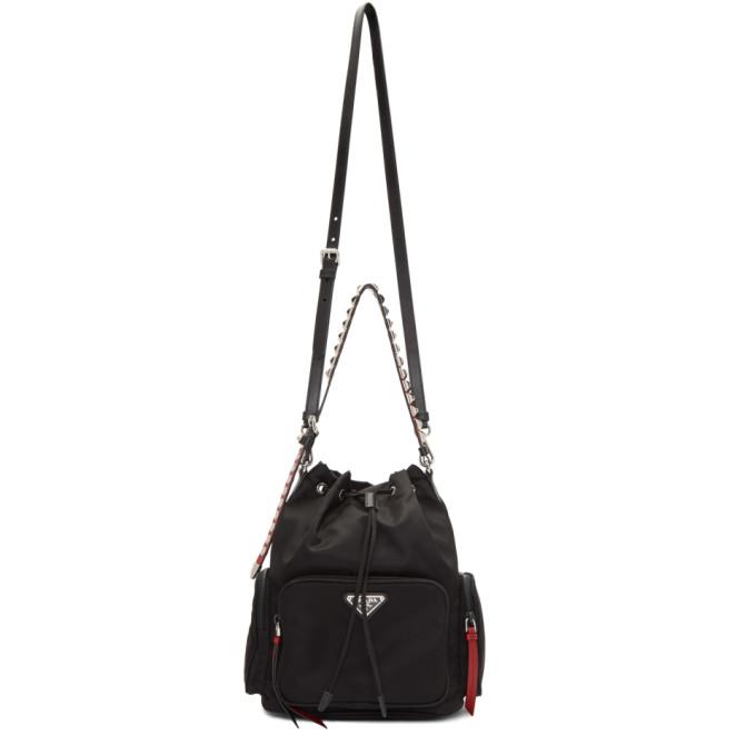 Black Nylon Studded Bucket Bag - FORZIERI