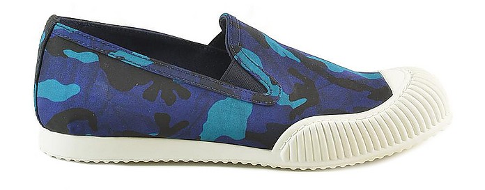 Blue Camouflage Printed Fabric Slip on Shoes - Prada
