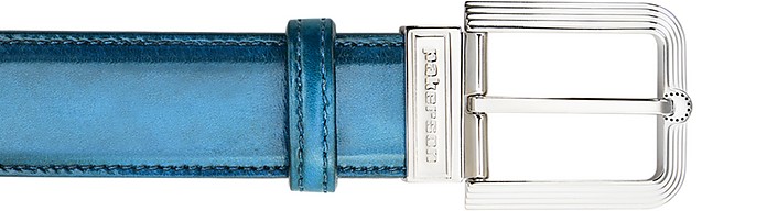 Fiesole Blue Bay Italian Leather Belt w/ Silver Buckle - Pakerson
