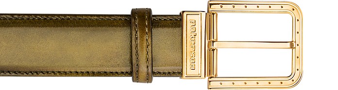 Ripa Olive Italian Leather Belt w/ Gold Buckle - Pakerson