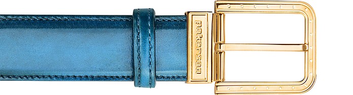 Ripa Blue Bay Italian Leather Belt w/ Gold Buckle - Pakerson